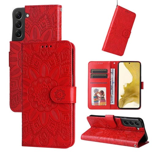 Estuche para Teléfono Samsung Galaxy S22+ 5G Cuero Estampado Girasol (Rojo)