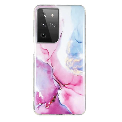 Para Samsung Galaxy S21 Ultra 5G IMD Marble Pattern TPU Funda para teléfono (rosa azul)