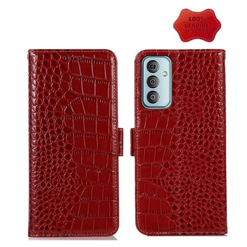 Para Samsung Galaxy M13 4G Global Cocodrilo Top Layer Cowhide Leather Phone Case (Rojo)
