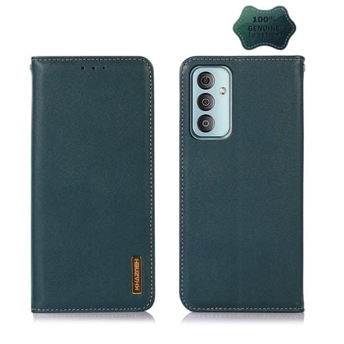 Para Samsung Galaxy M13 4G Global KHAZNEH Nappa Top Layer Funda de cuero de vaca para teléfono (Verde)