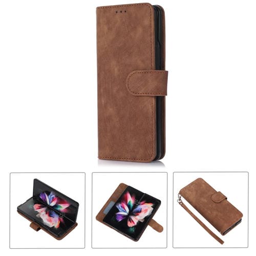 Funda de cuero con tapa horizontal para Samsung Galaxy Z Fold4 con ranura para bolígrafo (marrón)