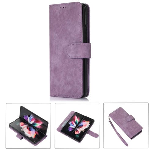 Funda de cuero con tapa horizontal para Samsung Galaxy Z Fold3 5G con ranura para bolígrafo (púrpura)