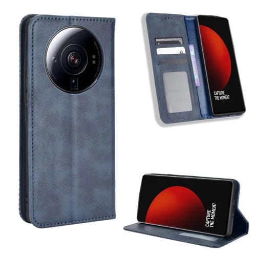 Para Xiaomi 12S Ultra Magnetic Hebilla Retro Texture Leather Phone Case (Azul)