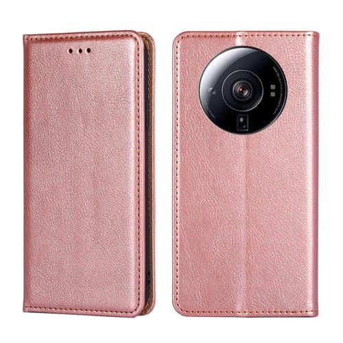 Para Xiaomi 12S Estuche para teléfono de cuero con tapa magnética de color sólido de aceite ultra brillante (oro rosa)