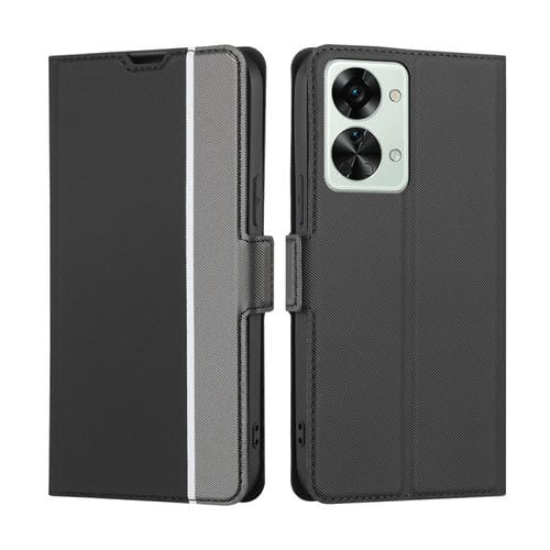 Funda de Cuero para OnePlus Nord 2T con Textura Twill y Botones Laterales (Negro)