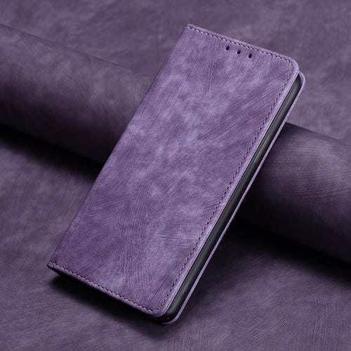 Funda de Cuero Magnética para Motorola Moto G 5G 2022 con Rfid y Cepillo Antirrobo (Púrpura)