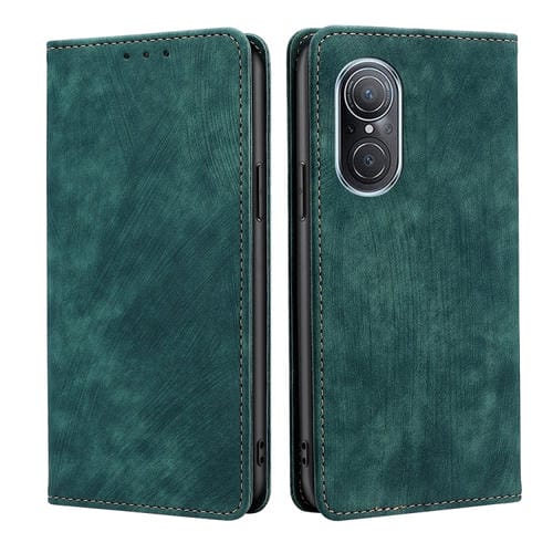 Funda de Cuero Magnética Huawei Nova 9 Se 4G con Rfid y Cepillo Antirrobo (Verde)