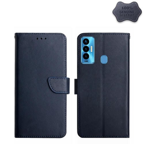 Funda para Tecno Camon 18I con Tapa Horizontal y Protección Huellas de Cuero Genuino (Azul)