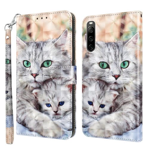 Estuche para Sony Xperia 10 IV de Cuero Pintado en 3D Dos Gatos Amorosos