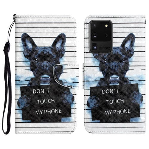 Para Samsung Galaxy S20 Estuche para teléfono de cuero con dibujo ultra coloreado (perro negro)