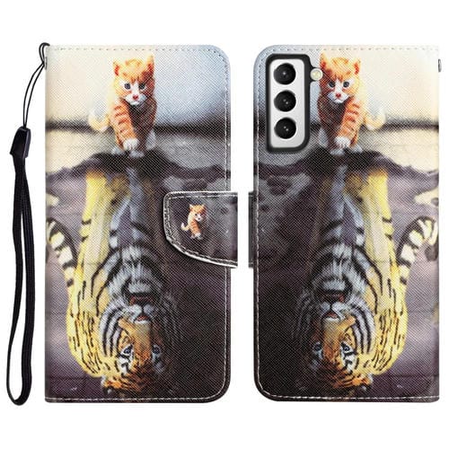 Para Samsung Galaxy S21+ 5G Estuche para teléfono de cuero con dibujo coloreado (Tigre)