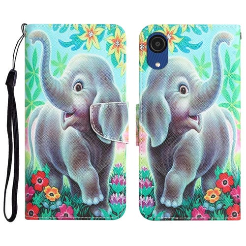 Para Samsung Galaxy A03 Core Dibujo coloreado Funda de cuero para teléfono (Elefante)