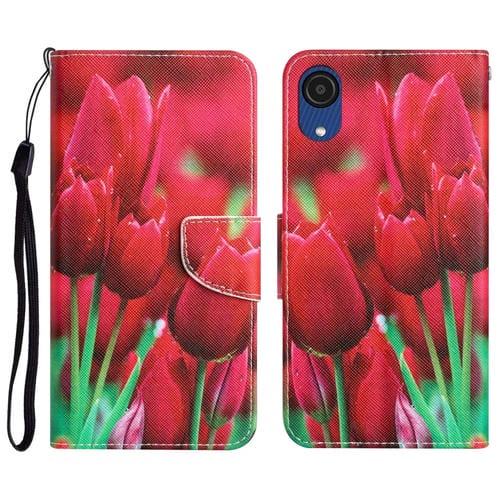 Para Samsung Galaxy A03 Core Colored Drawing Leather Phone Case (Tulipanes)