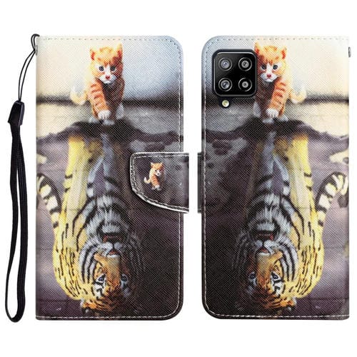 Para Samsung Galaxy A22 4G Estuche para teléfono de cuero con dibujo coloreado (Tigre)