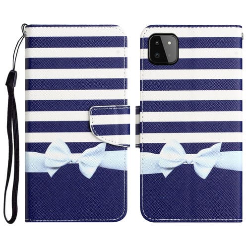 Para Samsung Galaxy A22 5G Estuche de teléfono de cuero con dibujo coloreado (nudo de lazo)
