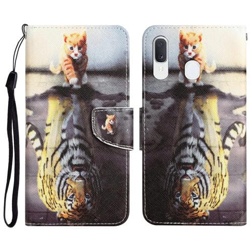 Para Samsung Galaxy A40 Estuche para teléfono de cuero con dibujo coloreado (Tigre)