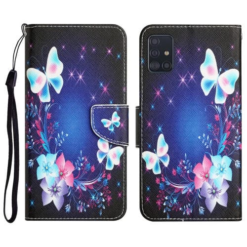 Para Samsung Galaxy A51 Estuche para teléfono de cuero con dibujo coloreado (mariposa)
