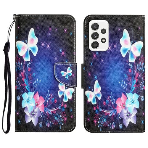 Para Samsung Galaxy A53 5G Estuche para teléfono de cuero con dibujo coloreado (mariposa)