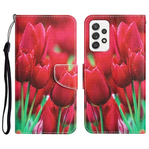 Para Samsung Galaxy A72 5G / 4G Estuche para teléfono de cuero con dibujo coloreado (Tulipanes)
