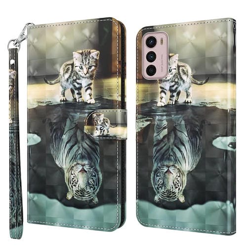 Funda para Motorola Moto G42 TPU 3D Patrón de Pintura y Cuero PU (Tigre de Gato)