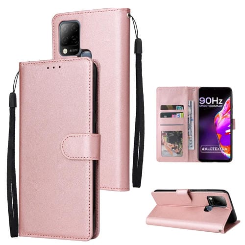 Estuche de Cuero para Infinix Hot 10S con Tapa Horizontal y Tres Ranuras para Tarjetas (Oro Rosa)