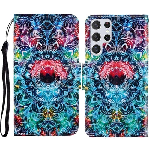 Para Samsung Galaxy S23 Ultra 5G Estuche para teléfono de cuero con patrón de dibujo coloreado (Mandala)