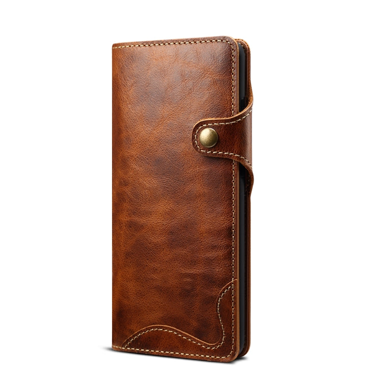 Para Samsung Galaxy Note20 Denior Oil Wax Cowhide Botón magnético Funda de cuero genuino (marrón)