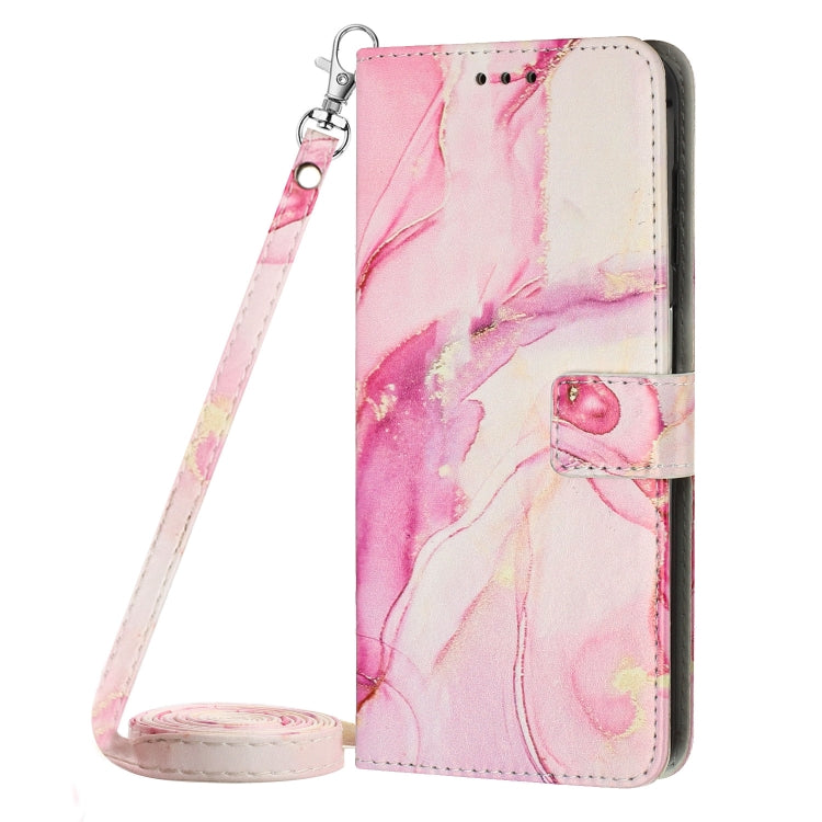 Para Tecno Camon 19 Pro 5G Crossbody Funda de teléfono de cuero con patrón de mármol pintado (oro rosa)