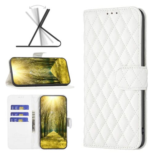 Para Google Pixel 7a Diamond Lattice Wallet Funda de cuero con tapa para teléfono (Blanco)