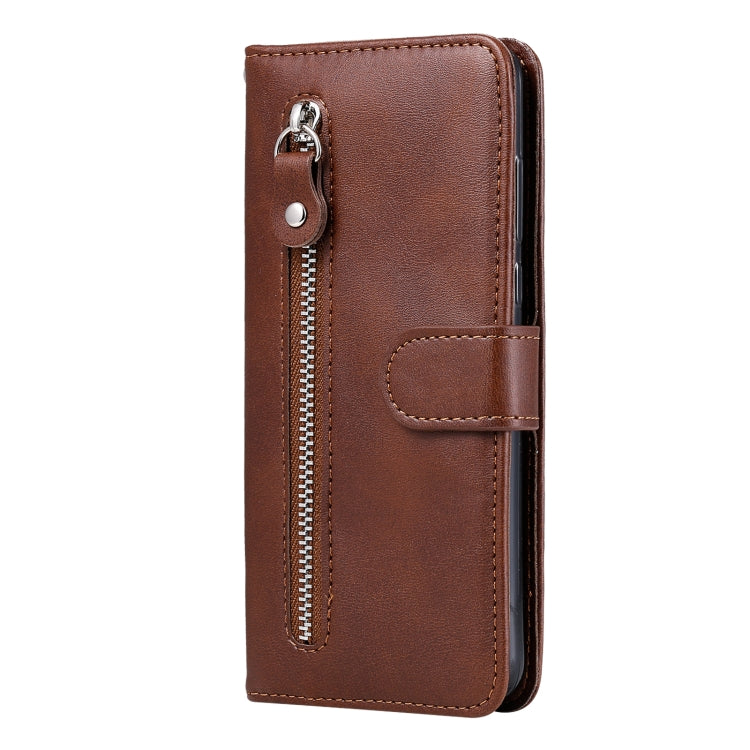 Para Samsung Galaxy A34 5G Calf Texture Funda de cuero con cremallera para teléfono (Marrón)