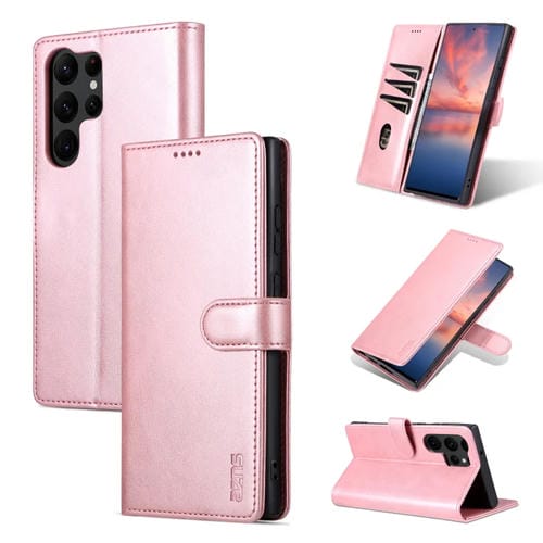Para Samsung Galaxy S23 Ultra 5G AZNS Skin Feel Calf Texture Flip Funda de cuero para teléfono (Oro rosa)