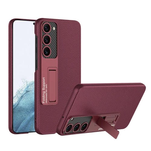 Para Samsung Galaxy S23 5G GKK Funda de teléfono a prueba de golpes de cuero liso con soporte (Rojo)