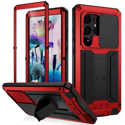 Para Samsung Galaxy S23 Ultra 5G R-JUST Diseño de cámara deslizante Vida impermeable a prueba de polvo Funda de teléfono a prueba de golpes (Rojo)