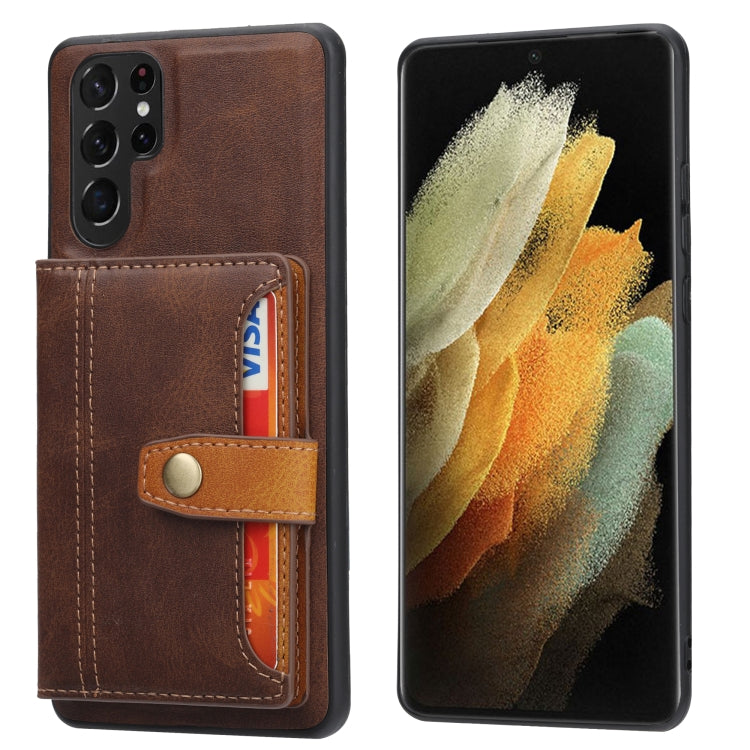 Para Samsung Galaxy S23 Ultra 5G Funda de teléfono TPU + PU de piel de becerro a juego (marrón)