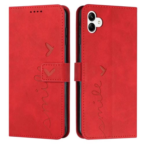 Para Samsung Galaxy A04e Skin Feel Heart Funda de cuero en relieve para teléfono (Rojo)