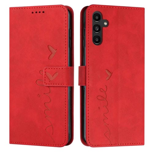 Para Samsung Galaxy A54 5G Skin Feel Heart Funda de cuero en relieve para teléfono (Rojo)