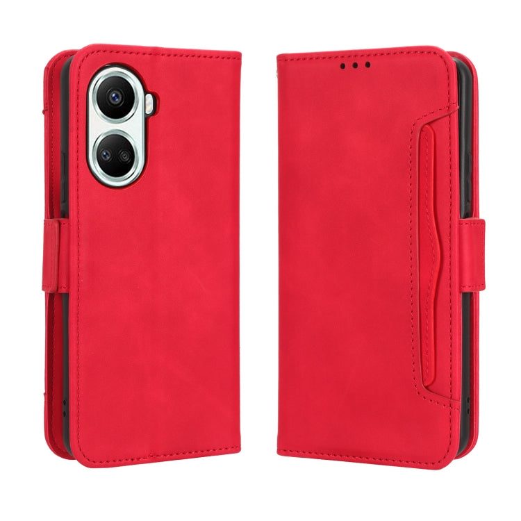 Funda de Cuero para Huawei Nova 10 Se con Textura Becerro y Ranuras para Tarjetas (Rojo)