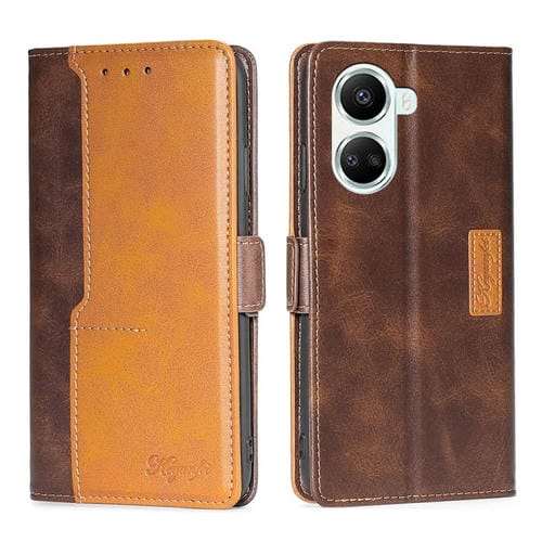 Funda de Cuero para Huawei Nova 10 Se con Hebilla Lateral y Color de Contraste (MarrĂłn Oscuro + Dorado)