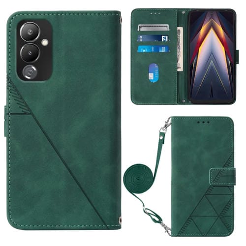 Funda de Cuero Crossbody para Tecno Pova 4 con Tapa en Relieve (Verde Oscuro)