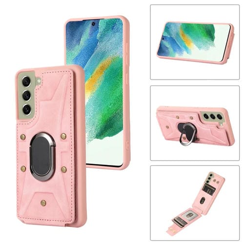 Para Samsung Galaxy S21 FE 5G Armor Ring Wallet Back Cover Funda para teléfono (rosa)