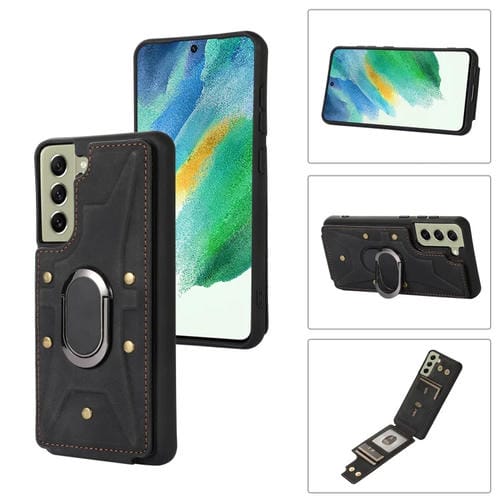 Para Samsung Galaxy S21 FE 5G Armor Ring Wallet Back Cover Phone Case (Negro)