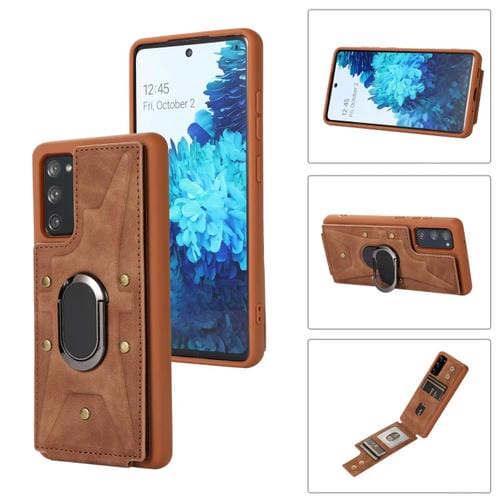 Para Samsung Galaxy S20 Armor Ring Wallet Funda trasera para teléfono (marrón)