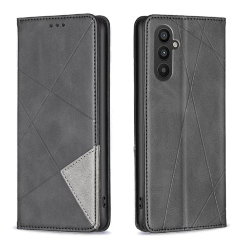 Para Samsung Galaxy A24 4G Prismatic Invisible Magnetic Leather Phone Case (Negro)