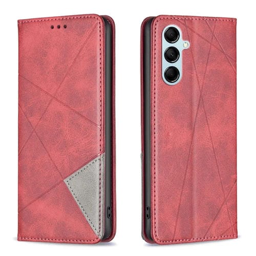 Para Samsung Galaxy M14 5G Estuche de teléfono de cuero magnético invisible prismåtico (rojo)