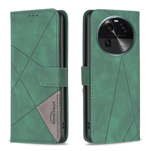Para OPPO Find X6 5G Hebilla magnética Rombo Textura Funda de cuero para teléfono (Verde)
