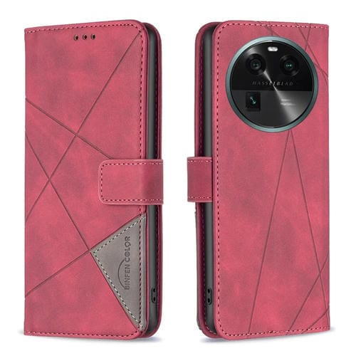 Para OPPO Find X6 5G Hebilla magnética Rombo Textura Funda de cuero para teléfono (Rojo)