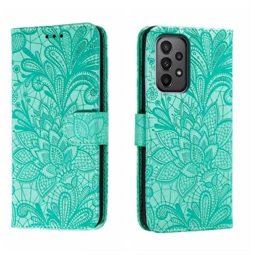 Para Samsung Galaxy A24 5G Flor de encaje en relieve Flip Funda de cuero para teléfono (Verde)