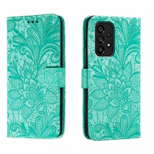 Para Samsung Galaxy A54 5G Flor de encaje en relieve Flip Funda de cuero para teléfono (Verde)