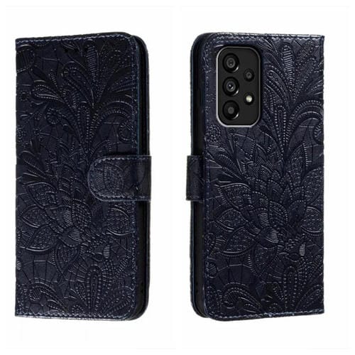 Para Samsung Galaxy A54 5G Lace Flower Relieve Funda de cuero con tapa para teléfono (Azul oscuro)