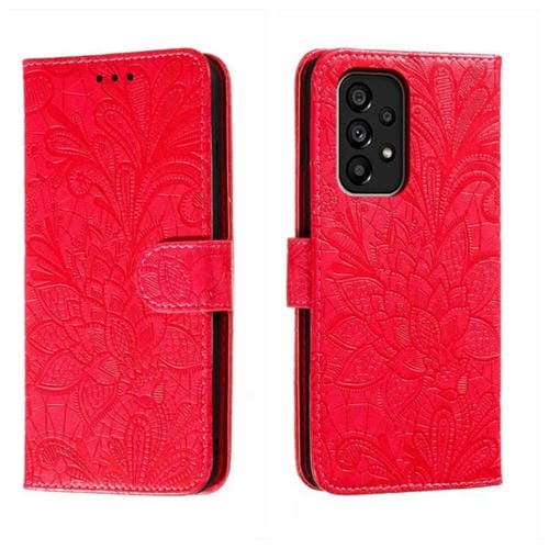 Para Samsung Galaxy A54 5G Lace Flower Relieve Flip Funda de cuero para teléfono (Rojo)